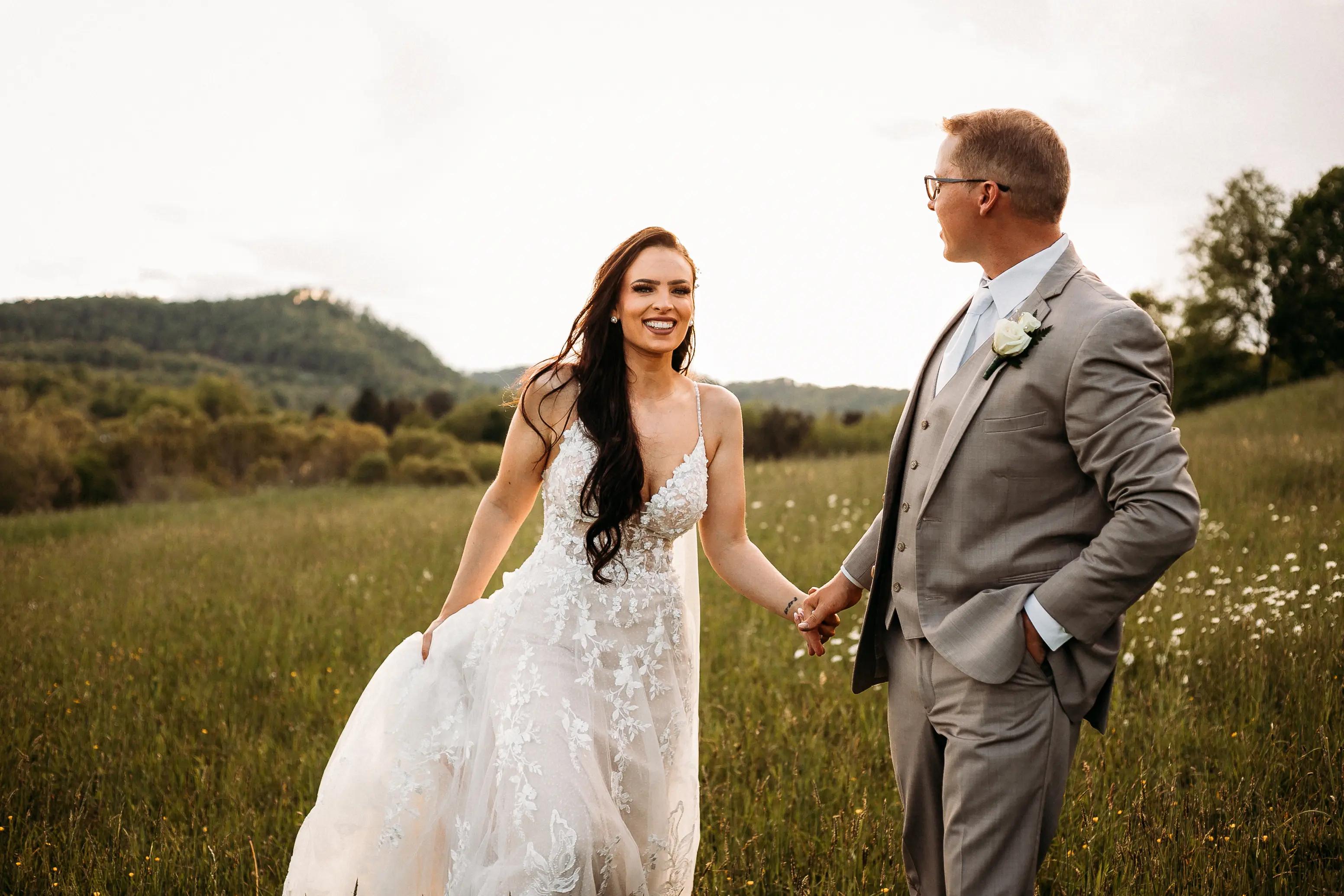 Real Bride in Beaded Lace A-Line Wedding Dress Named Marlow By Sottero & Midgley with Groom