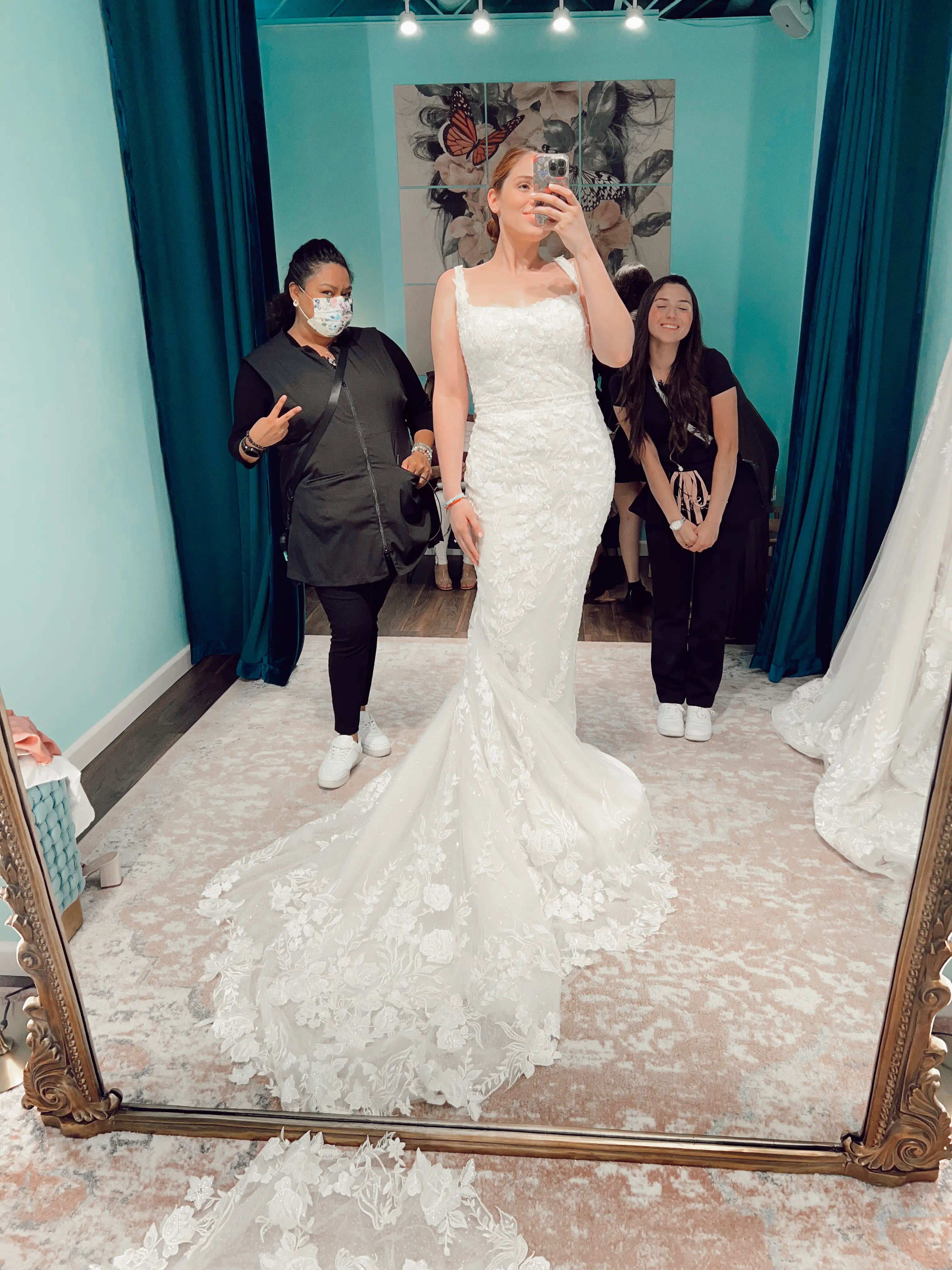 Bride Wearing Lace Wedding Dress Called Albany By Maggie Sottero At The Boutique