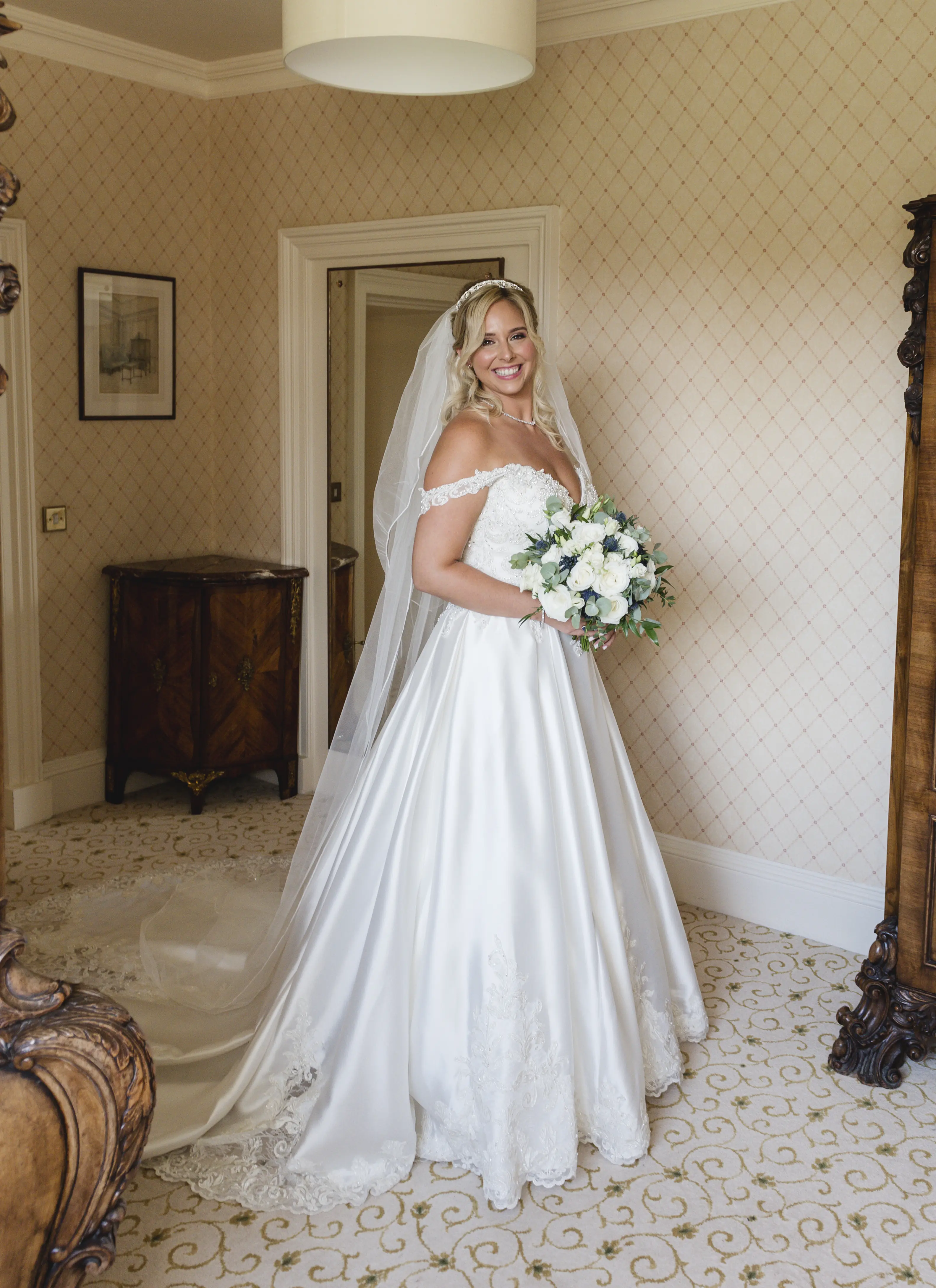 Bride In Satin Wedding Dress Called Kimora By Sottero And Midgley With Groom