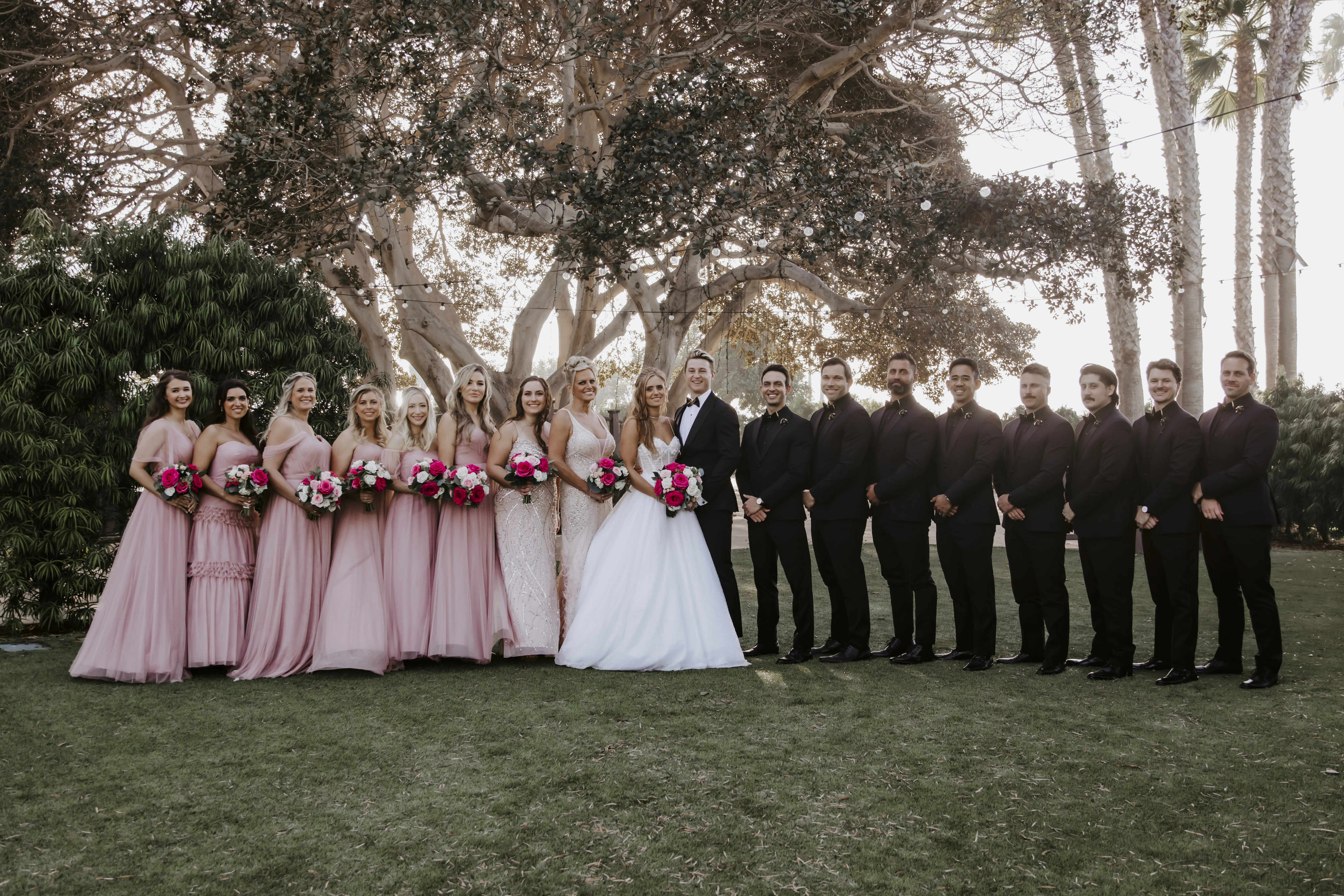 Bride Wearing Sparkly Ballgown Wedding Dress Called Shasta By Sottero And Midgley And Groom With Wedding Party