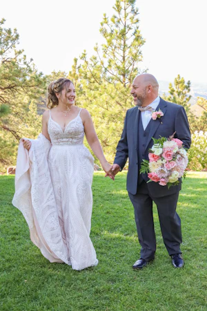Groom With Bride Wearing Boho Princess A-Line Wedding Dress Roxanne By Sottero And Midgley