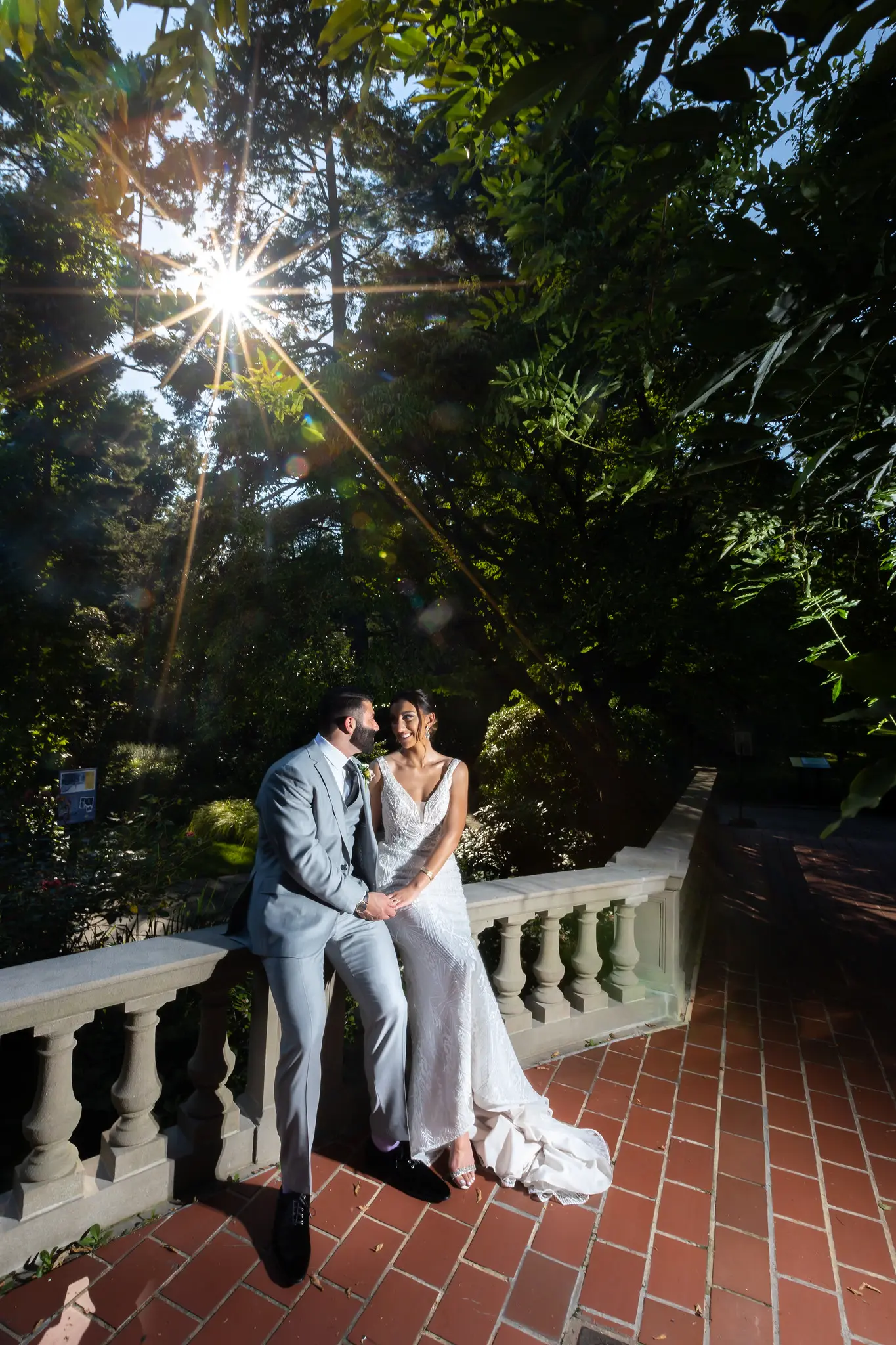 Groom with Bride in Vintage Inspired Wedding Dress with Art Deco Beaded Embroidery Called Elaine by Maggie Sottero