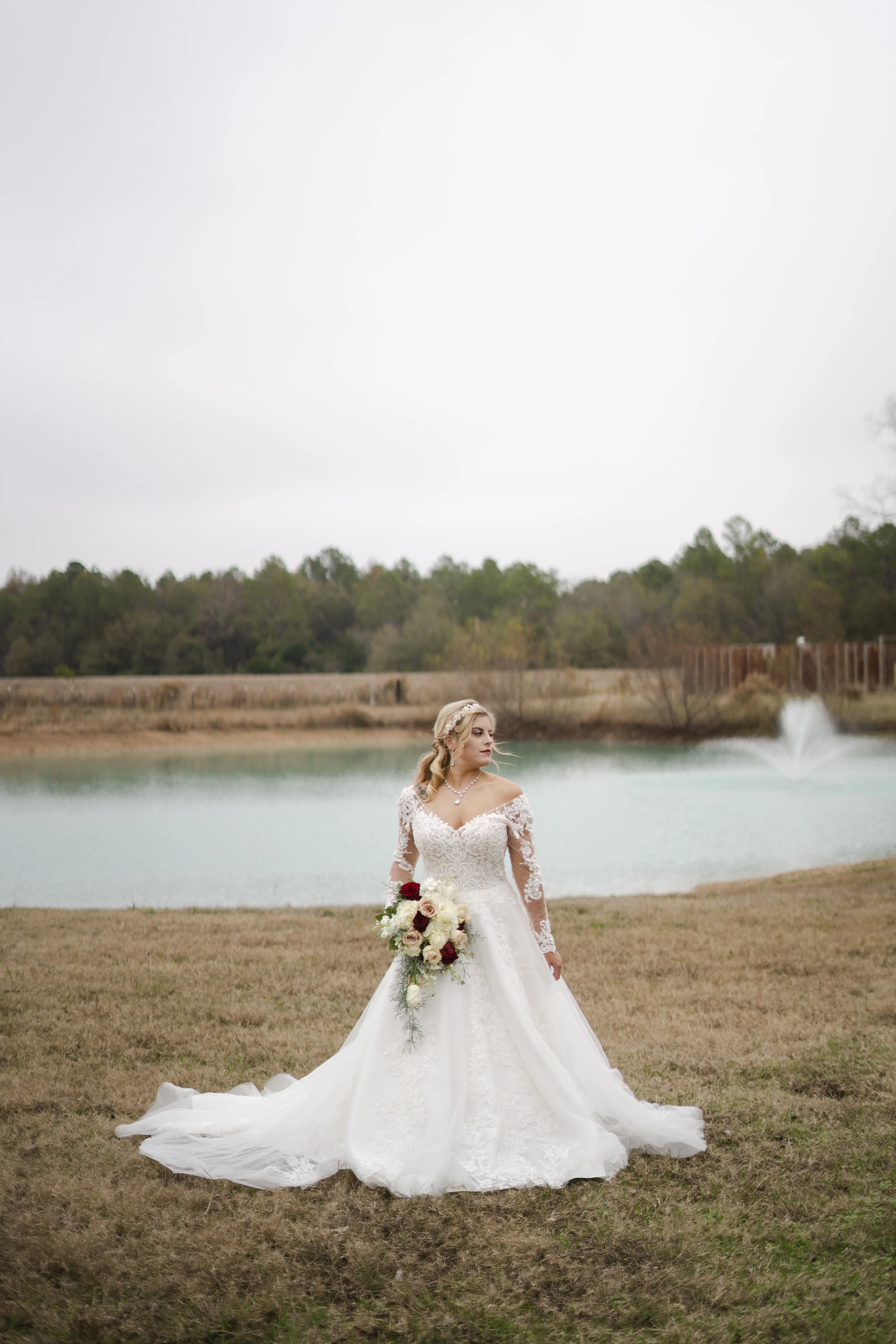 Bride In Off The Shoulder Lace Wedding Dress Called Tiffany By Maggie Sottero