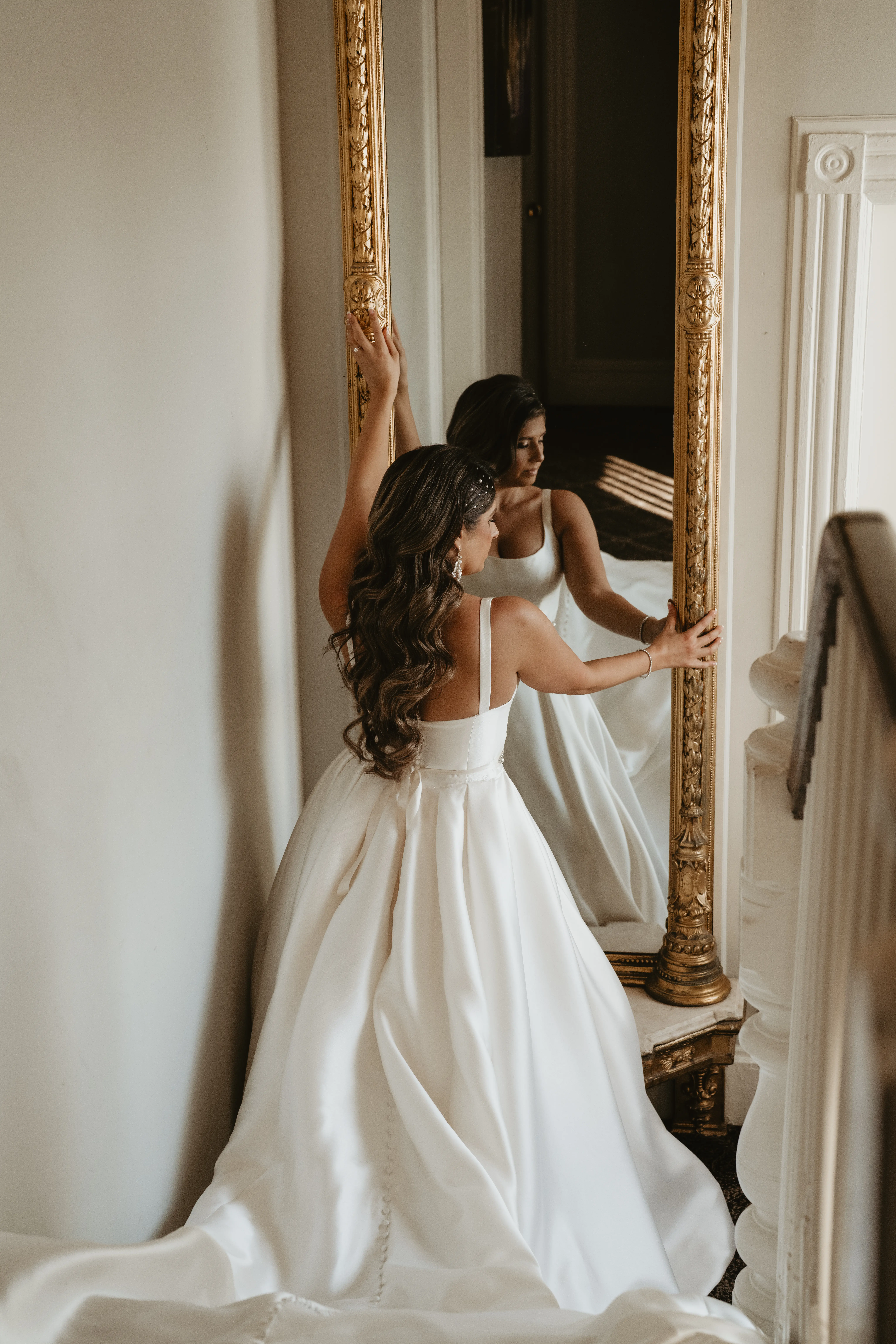 Bride In Simple Satin Wedding Dress Called Selena By Maggie Sottero